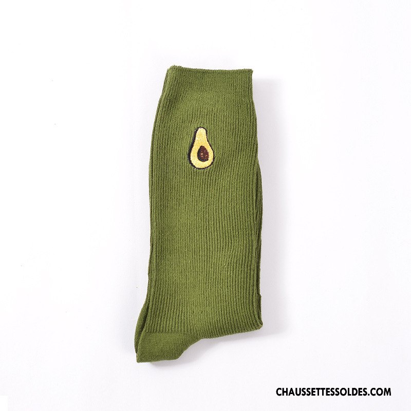 Chaussettes Longues Femme L'automne Brodé Coton Bio Hiver Rétro Long Stock Jaune