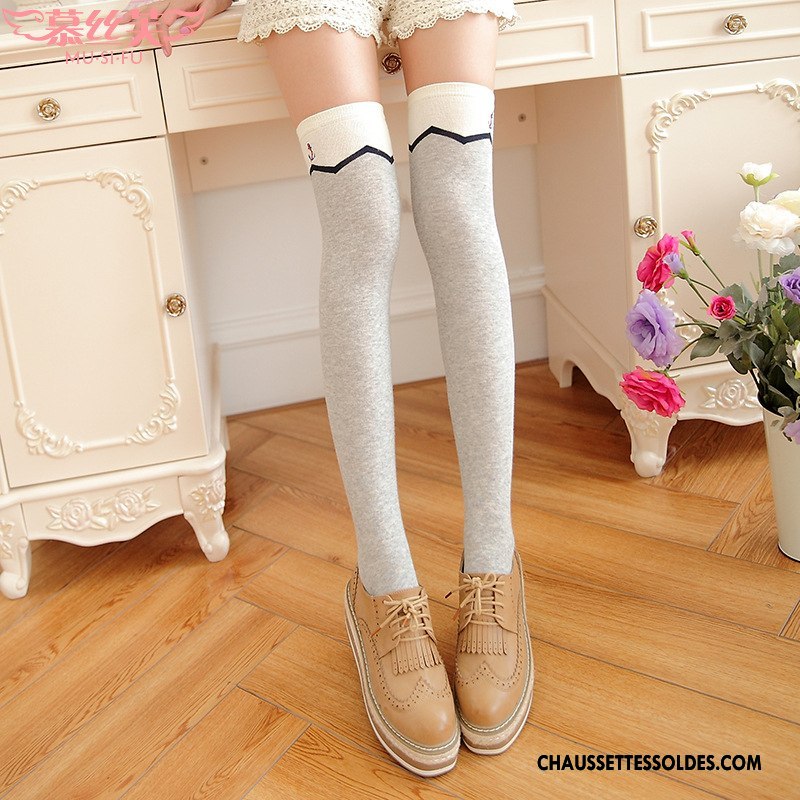 Chaussettes Longues Femme L'automne Brodé Haute Vent D'université Matelassé Hiver Impression Bleu