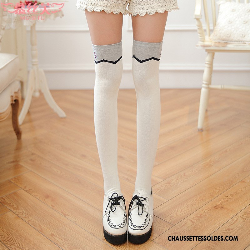 Chaussettes Longues Femme L'automne Brodé Haute Vent D'université Matelassé Hiver Impression Bleu