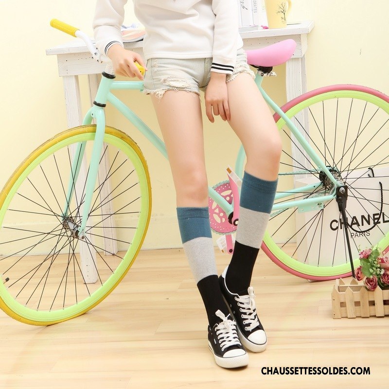 Chaussettes Longues Femme L'automne Printemps Milieu Matelassé Vent D'université Élève Rose