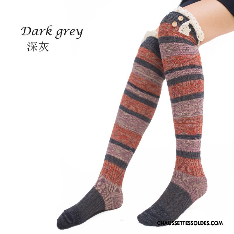 Chaussettes Longues Femme L'automne Rayé 100% Coton Dentelle Le Nouveau Hiver Coloré