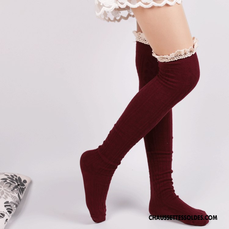 Chaussettes Longues Femme L'automne Élève 100% Coton Haute Le Nouveau Long Stock Bleu