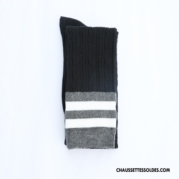 Chaussettes Longues Femme L'automne Épissure Chaussettes En Coton Haute Fleurs Hiver Blanc