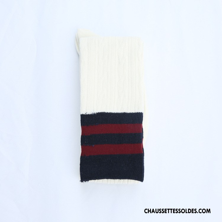 Chaussettes Longues Femme L'automne Épissure Chaussettes En Coton Haute Fleurs Hiver Blanc