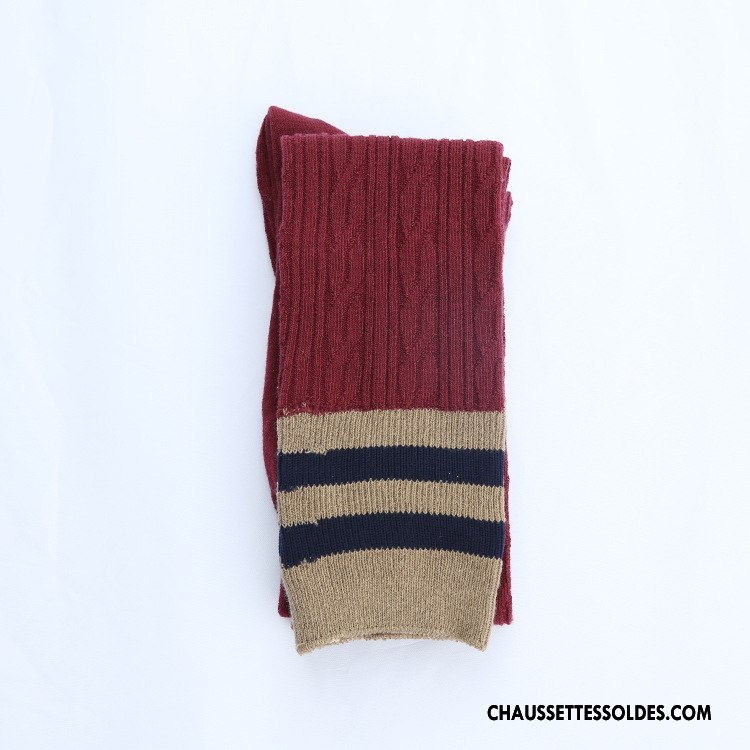Chaussettes Longues Femme L'automne Épissure Chaussettes En Coton Haute Fleurs Hiver Blanc