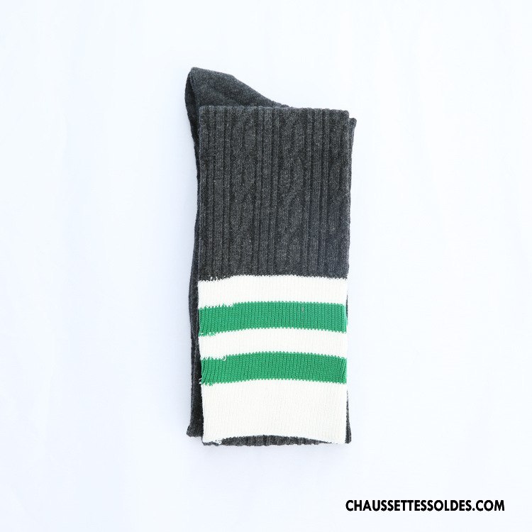 Chaussettes Longues Femme L'automne Épissure Chaussettes En Coton Haute Fleurs Hiver Blanc