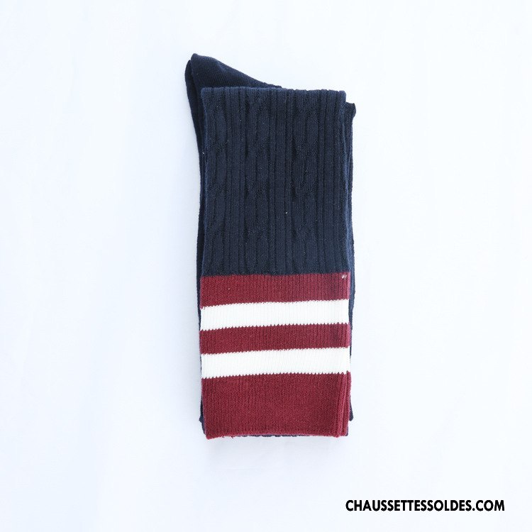 Chaussettes Longues Femme L'automne Épissure Chaussettes En Coton Haute Fleurs Hiver Blanc