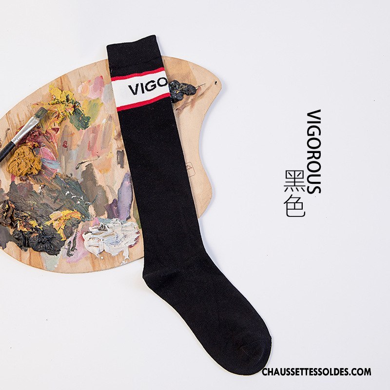 Chaussettes Longues Femme Le Nouveau Chaussettes En Coton Haute Marque De Tendance Long Stock Lettre Blanc