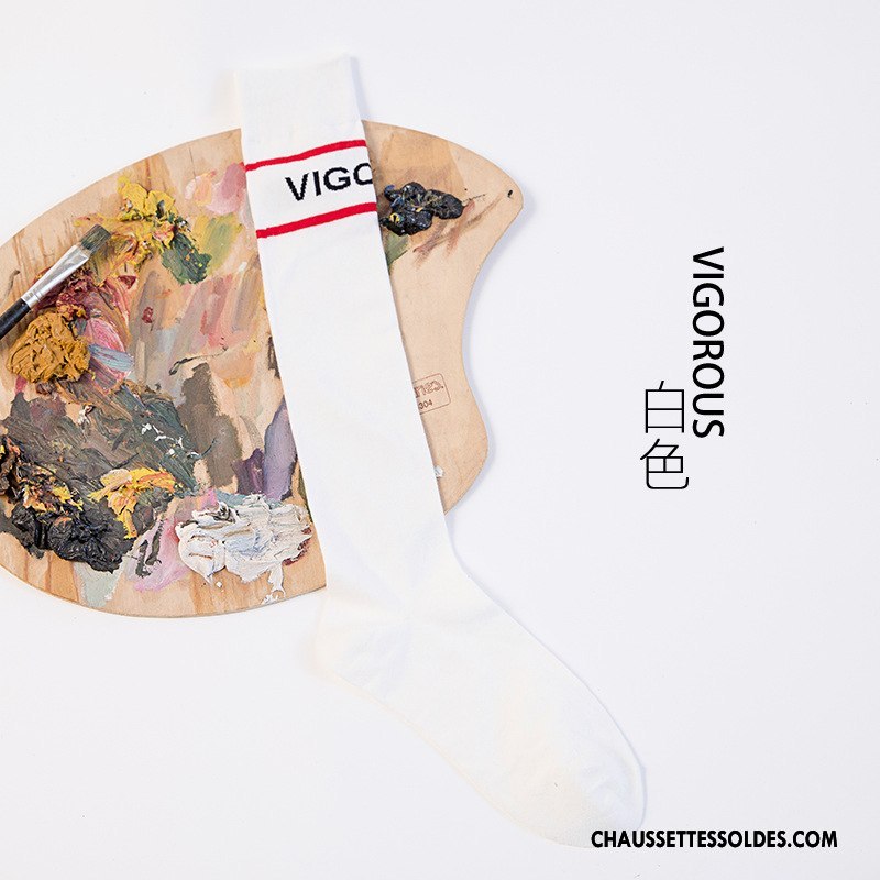 Chaussettes Longues Femme Le Nouveau Chaussettes En Coton Haute Marque De Tendance Long Stock Lettre Blanc