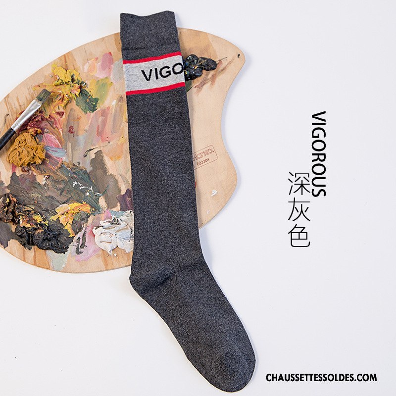 Chaussettes Longues Femme Le Nouveau Chaussettes En Coton Haute Marque De Tendance Long Stock Lettre Blanc