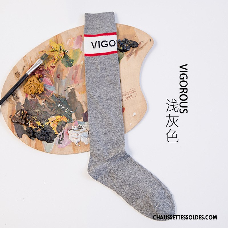 Chaussettes Longues Femme Le Nouveau Chaussettes En Coton Haute Marque De Tendance Long Stock Lettre Blanc
