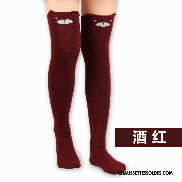 Chaussettes Longues Femme Leggings Mode Chat Fleurs Long Stock Charmant Bordeaux