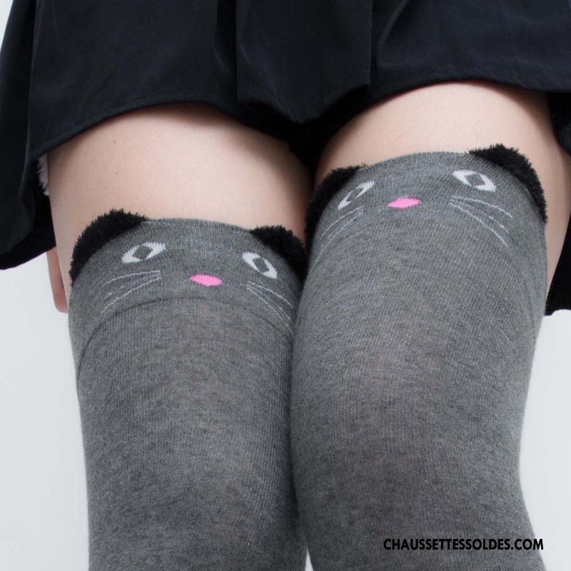 Chaussettes Longues Femme Leggings Mode Chat Fleurs Long Stock Charmant Bordeaux
