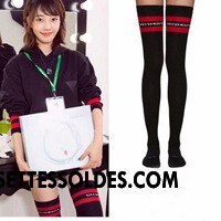 Chaussettes Longues Femme Lettre Mince Long Stock Super Star Chaussettes En Coton Noir