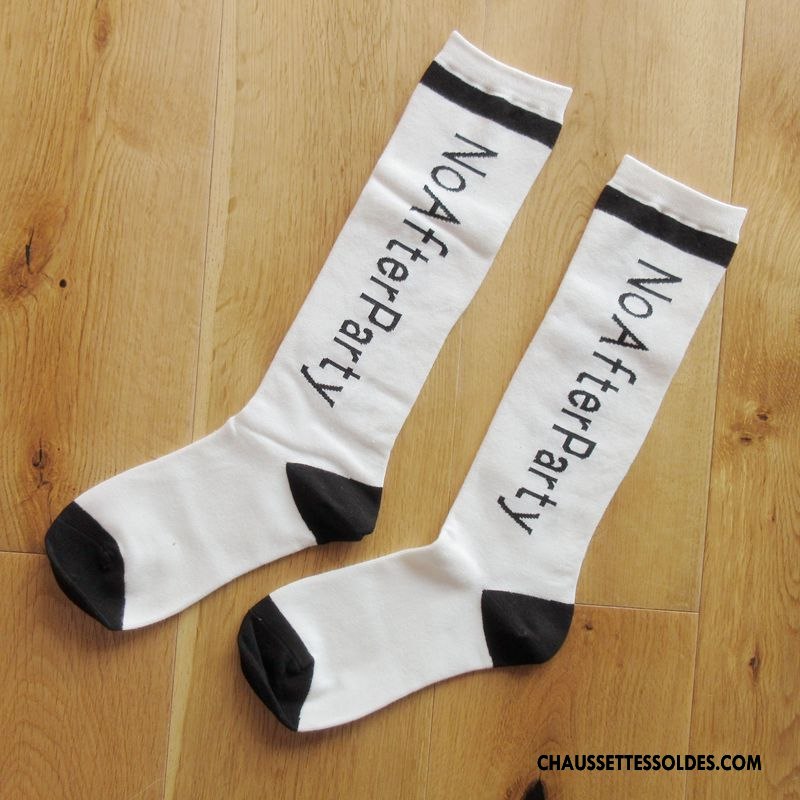 Chaussettes Longues Femme Lettre Équitation Danse De Rue Base-ball Milieu Lovers Blanc