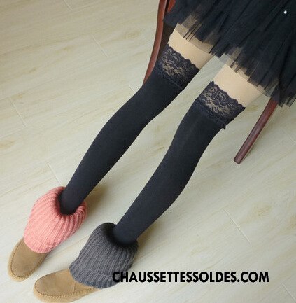 Chaussettes Longues Femme Long Stock Beige Élève Chaussettes En Coton Fille Dentelle Blanc