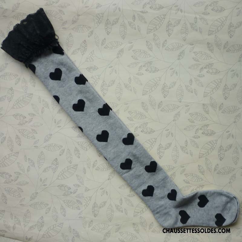 Chaussettes Longues Femme Long Stock Beige Élève Chaussettes En Coton Fille Dentelle Blanc