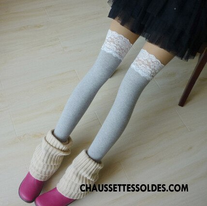 Chaussettes Longues Femme Long Stock Beige Élève Chaussettes En Coton Fille Dentelle Blanc