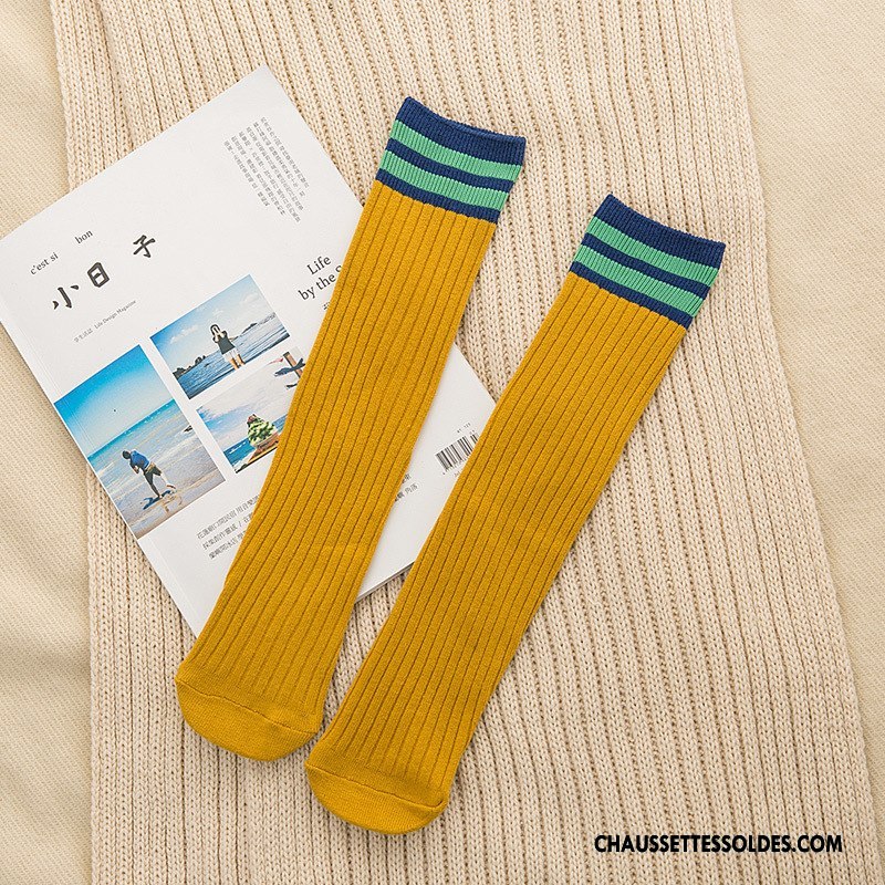 Chaussettes Longues Femme Long Stock Dame Vent D'université 100% Coton Le Nouveau Jaune