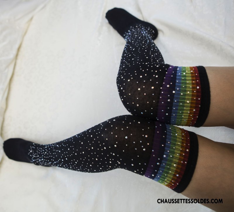 Chaussettes Longues Femme Long Stock Gros Collant Panty Réseau Milieu Grille Noir