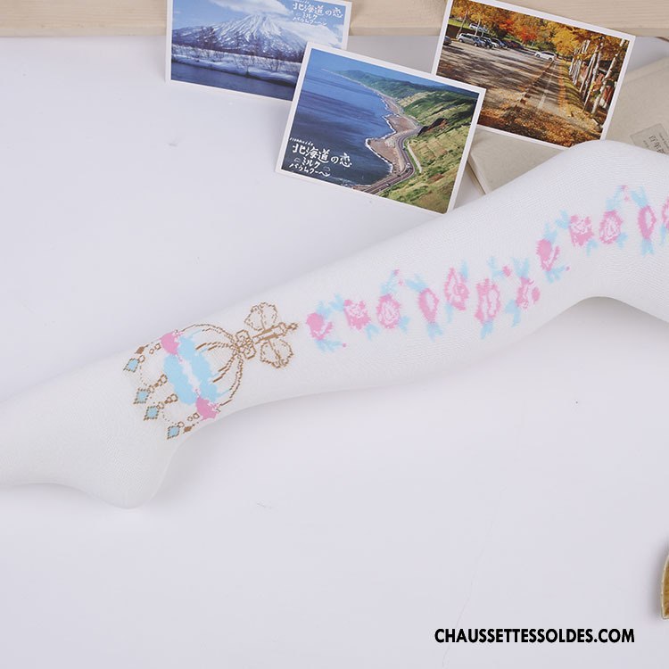 Chaussettes Longues Femme Long Stock Haute Fille Charme Chaussettes En Coton Blanc