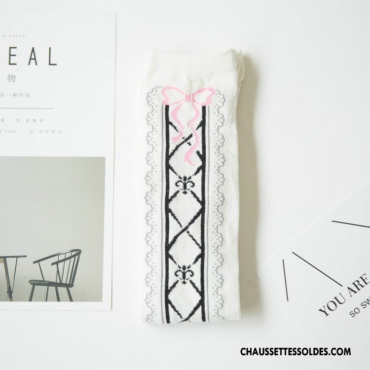 Chaussettes Longues Femme Long Stock Papillon Chaussettes En Coton Printemps Nouvelles Arrivées 100% Coton Blanc