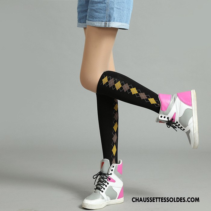 Chaussettes Longues Femme Losange Mouvement Printemps Milieu Élève Leggings Noir