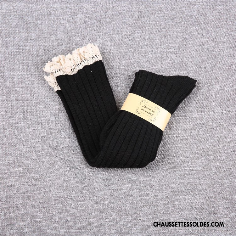 Chaussettes Longues Femme Milieu Dentelle Europe Rétro Noir