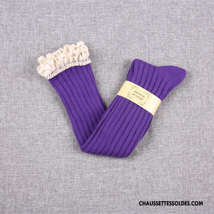 Chaussettes Longues Femme Milieu Dentelle Europe Rétro Noir