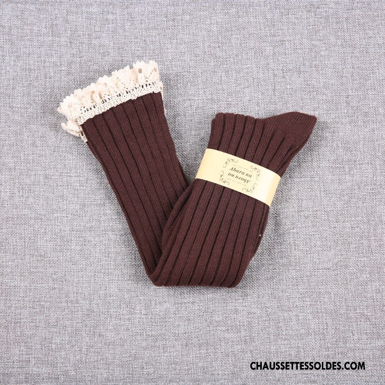 Chaussettes Longues Femme Milieu Dentelle Europe Rétro Noir