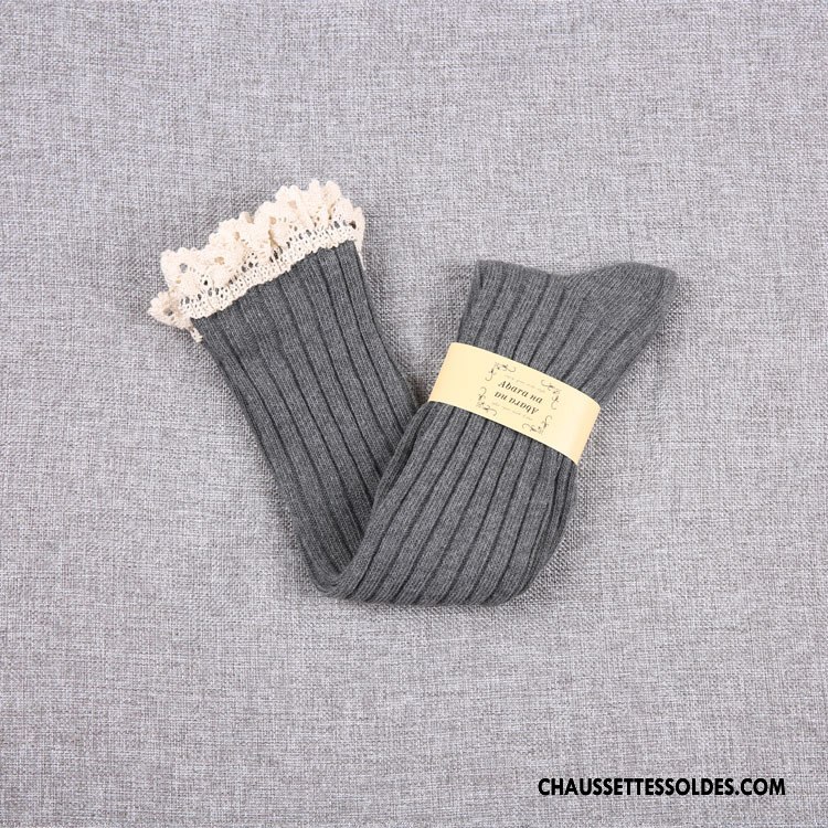 Chaussettes Longues Femme Milieu Dentelle Europe Rétro Noir
