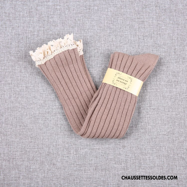 Chaussettes Longues Femme Milieu Dentelle Europe Rétro Noir