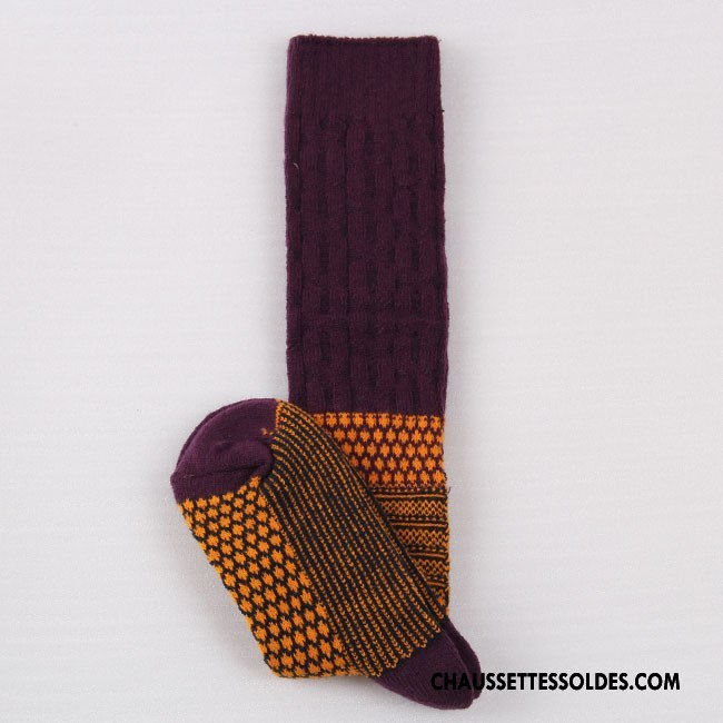 Chaussettes Longues Femme Milieu Hiver Thermiques Des Chaussettes En Laine Le Nouveau Fleurs Bordeaux