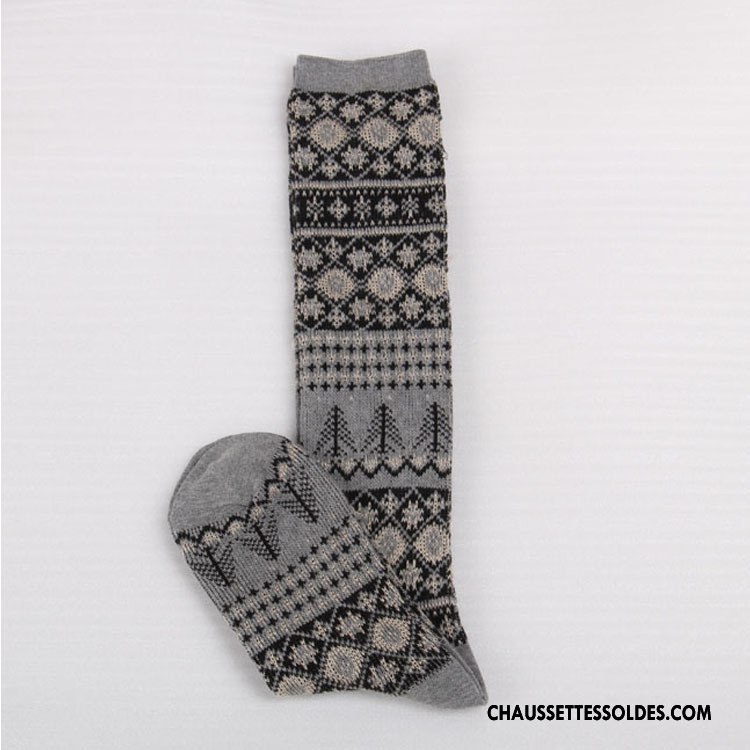 Chaussettes Longues Femme Milieu Le Nouveau Flocon De Neige Noël Style National Gris