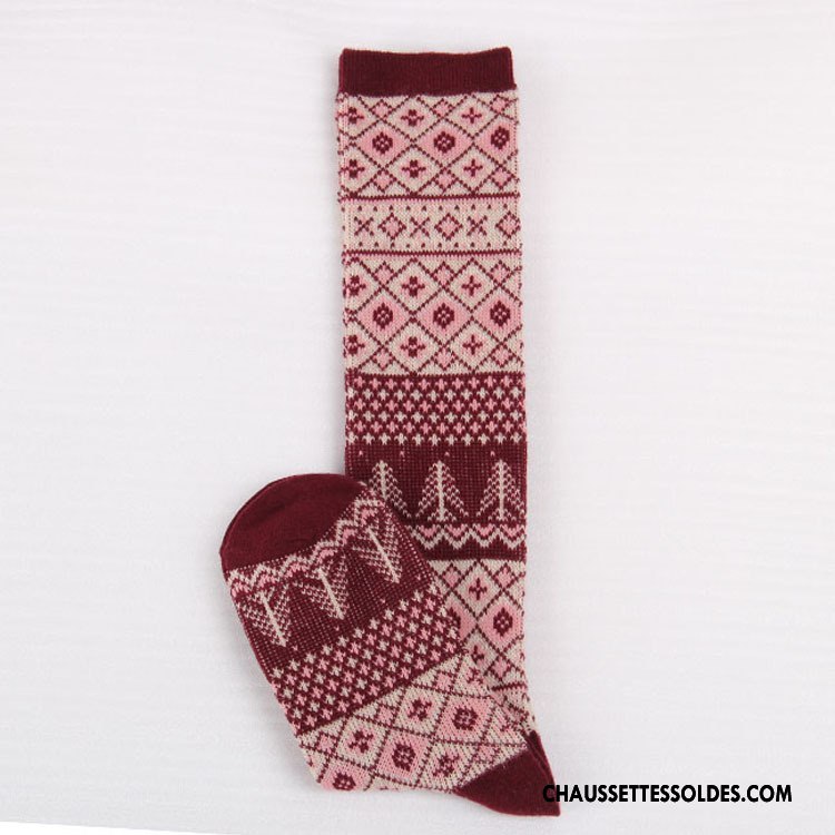 Chaussettes Longues Femme Milieu Le Nouveau Flocon De Neige Noël Style National Gris