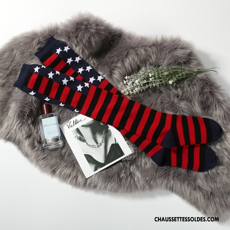 Chaussettes Longues Femme Mouvement Rayé Hiver Renforcé Noël L'automne Rouge
