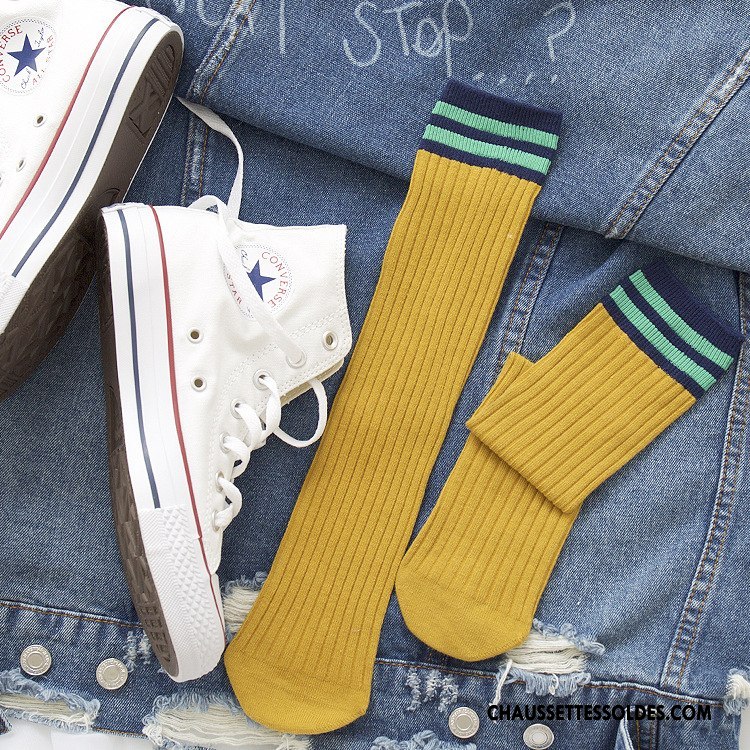 Chaussettes Longues Femme Nouvelles Arrivées L'automne Hiver Vent D'université Base-ball Coton Bio Jaune