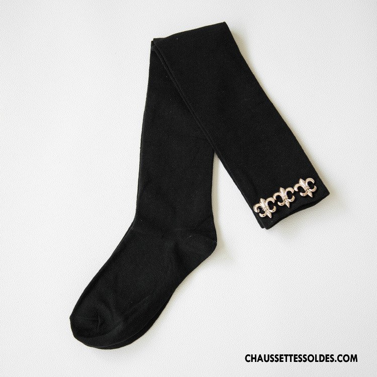 Chaussettes Longues Femme Perle Nouvelles Arrivées 100% Coton Été Printemps Chaussettes En Coton Pure Noir