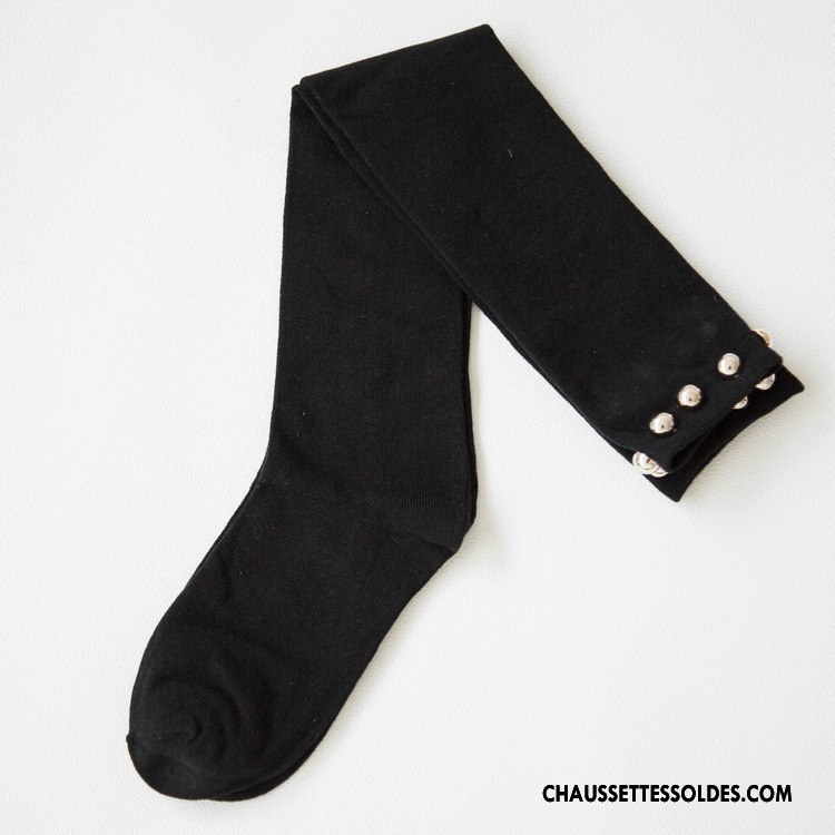 Chaussettes Longues Femme Perle Nouvelles Arrivées 100% Coton Été Printemps Chaussettes En Coton Pure Noir