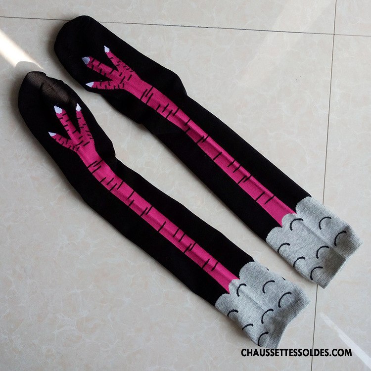 Chaussettes Longues Femme Poulet Tendance Cœur Équitation Mince Fleurs Noir