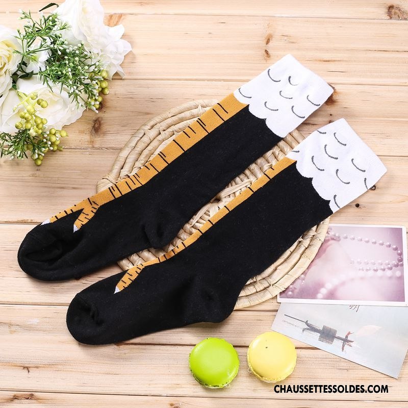 Chaussettes Longues Femme Poulet Tendance Cœur Équitation Mince Fleurs Noir
