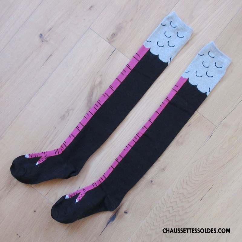 Chaussettes Longues Femme Poulet Tendance Cœur Équitation Mince Fleurs Noir