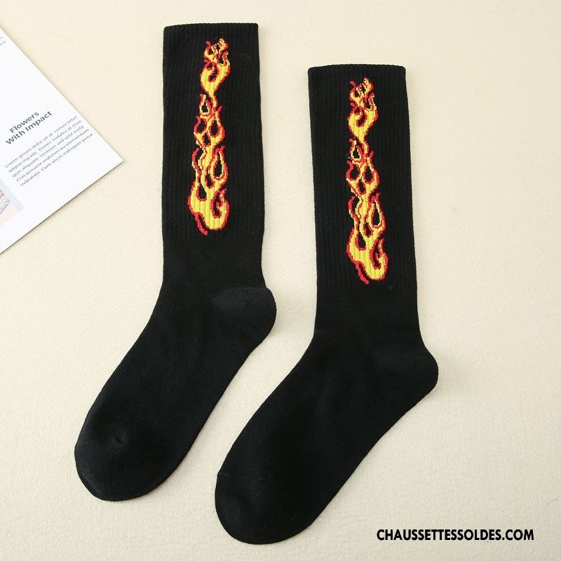 Chaussettes Longues Femme Pur Filles Milieu Chaussettes En Coton Rue Hip Hop Noir
