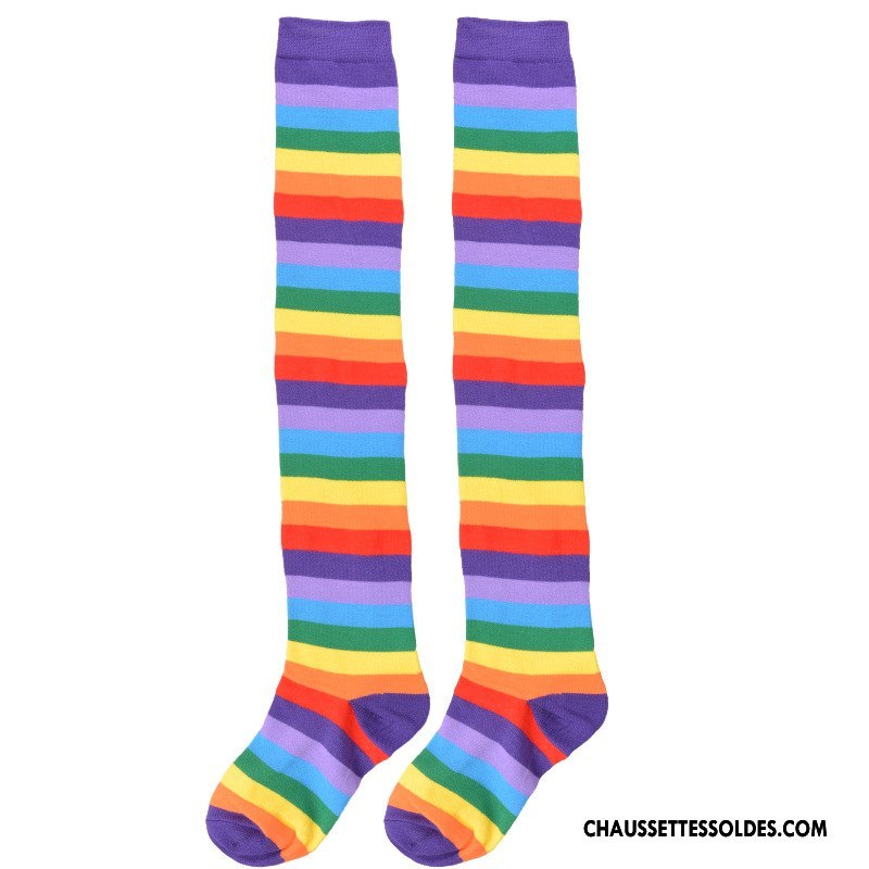 Chaussettes Longues Femme Rayé Charme Chaussettes En Coton Grande Taille Europe Arc En Ciel Coloré