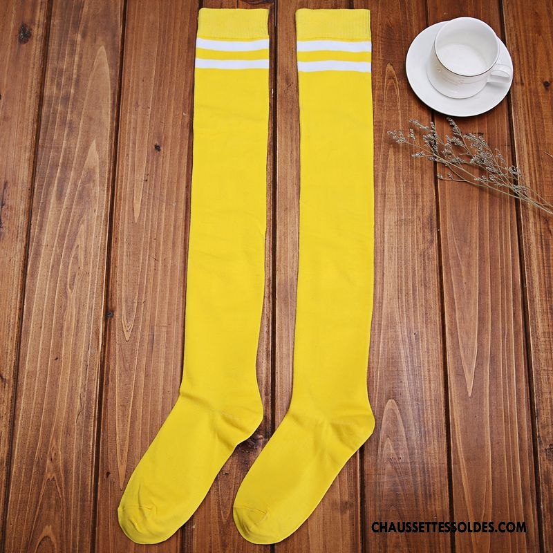 Chaussettes Longues Femme Rayé Chaussettes En Coton L'automne Mouvement Printemps Haute Jaune
