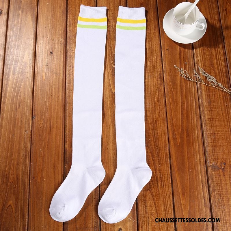 Chaussettes Longues Femme Rayé Chaussettes En Coton L'automne Mouvement Printemps Haute Jaune