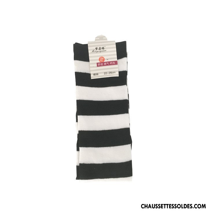Chaussettes Longues Femme Rayé Chaussettes En Coton Long Stock Bleu