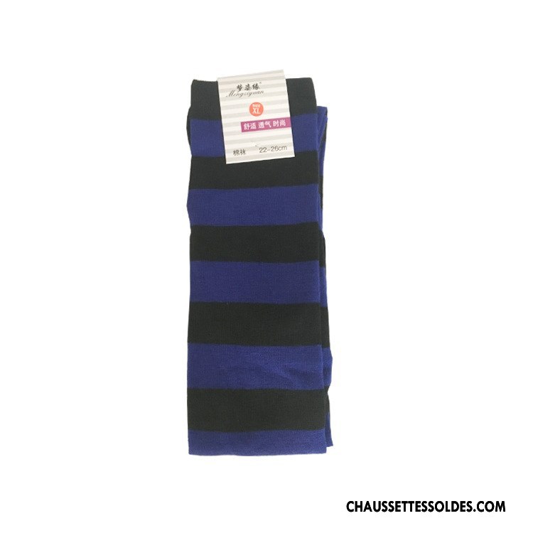 Chaussettes Longues Femme Rayé Chaussettes En Coton Long Stock Bleu