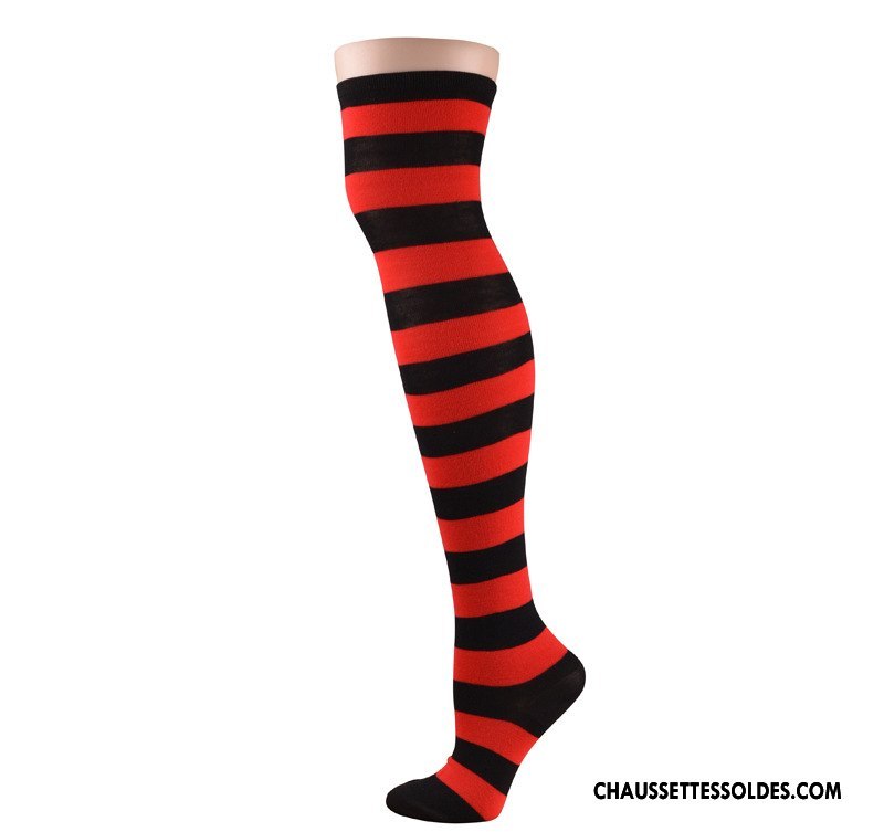 Chaussettes Longues Femme Rayé Dame Long Stock Rose Blanc Noir Rouge