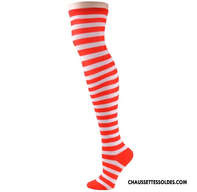 Chaussettes Longues Femme Rayé Dame Long Stock Rose Blanc Noir Rouge
